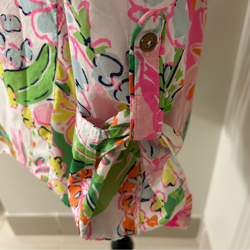 Lilly Pulitzer Floral Button-Down Shirt Pink Green Cotton Size M - Picture 6 of 8
